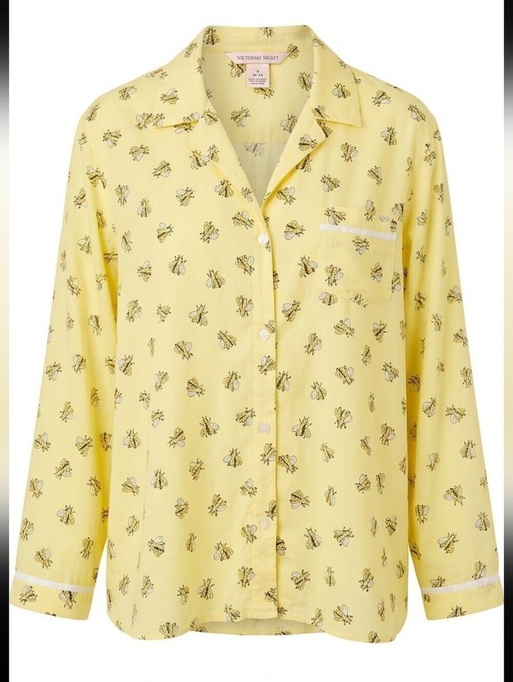 Victoria’s Secret Bee Print Sleep Shirt Yellow Pajama Top Large Evening Cozy